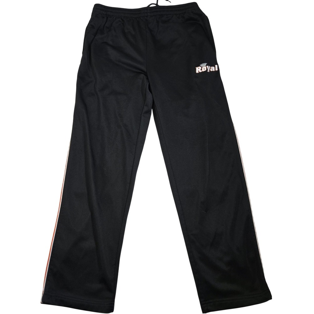 Vintage Royal Track Pants Mens M Black Orange Stripe Italian Sportswear 90s